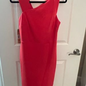 Rachel Roy | Coral Sheath Dress with Asymmetrical Neckline